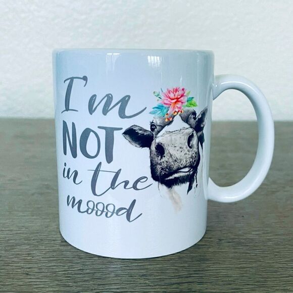 Funny Moody Cow Farmhouse Floral Coffee Mug - Picture 1 of 2